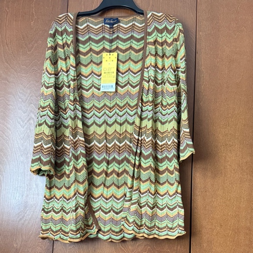 Luisa Spagnoli Designer Colorful Chevron Open Front Lightweight Cardigan NWT Med